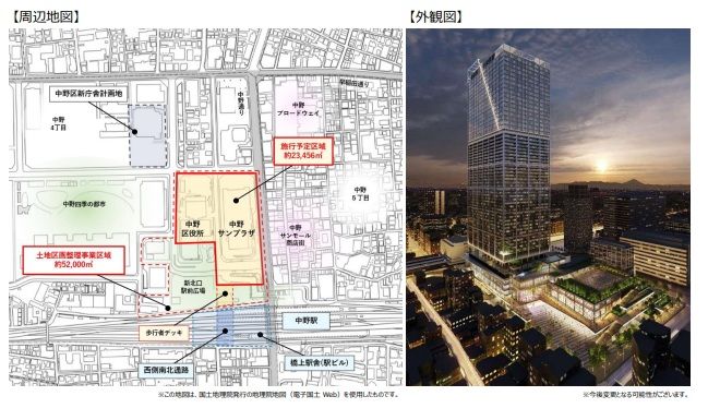 当初の建設計画（出所：都市計画決定時の事業者のプレスリリース「中野四丁目新北口駅前地区第一種市街地再開発事業」都市計画決定のお知らせより）