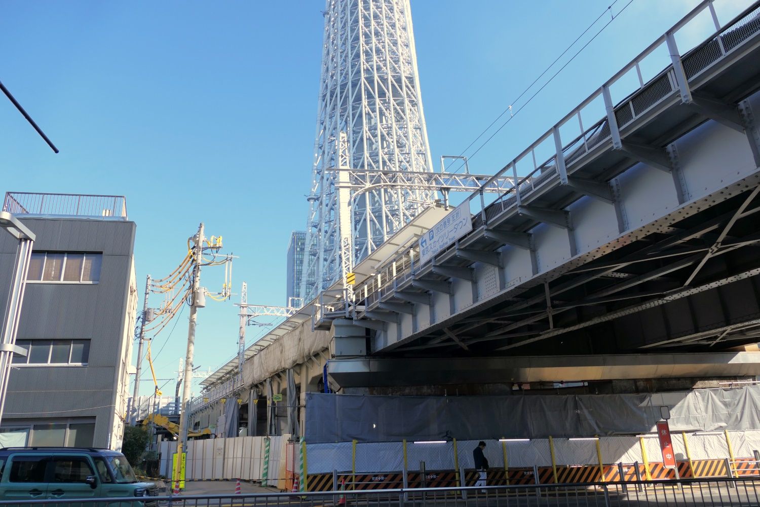 北西から見た現在のとうきょうスカイツリー駅（記者撮影）