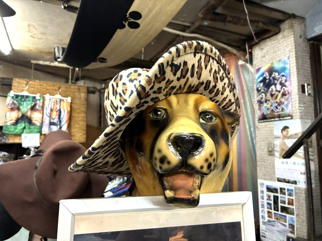 小粋に展示されていたヒョウ柄ハット（筆者撮影）
