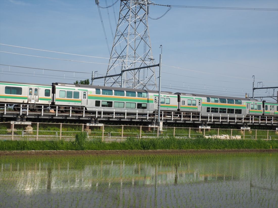仮線を走る宇都宮線の列車（記者撮影）