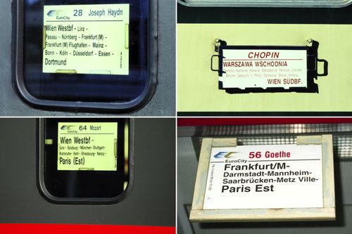偉人の列車名多数、ハイドン、ショパン、モーツアルト、ゲーテ（2002年 筆者撮影）