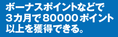 ボーナスポイントなどで3カ月で80000ポイント以上を獲得できる