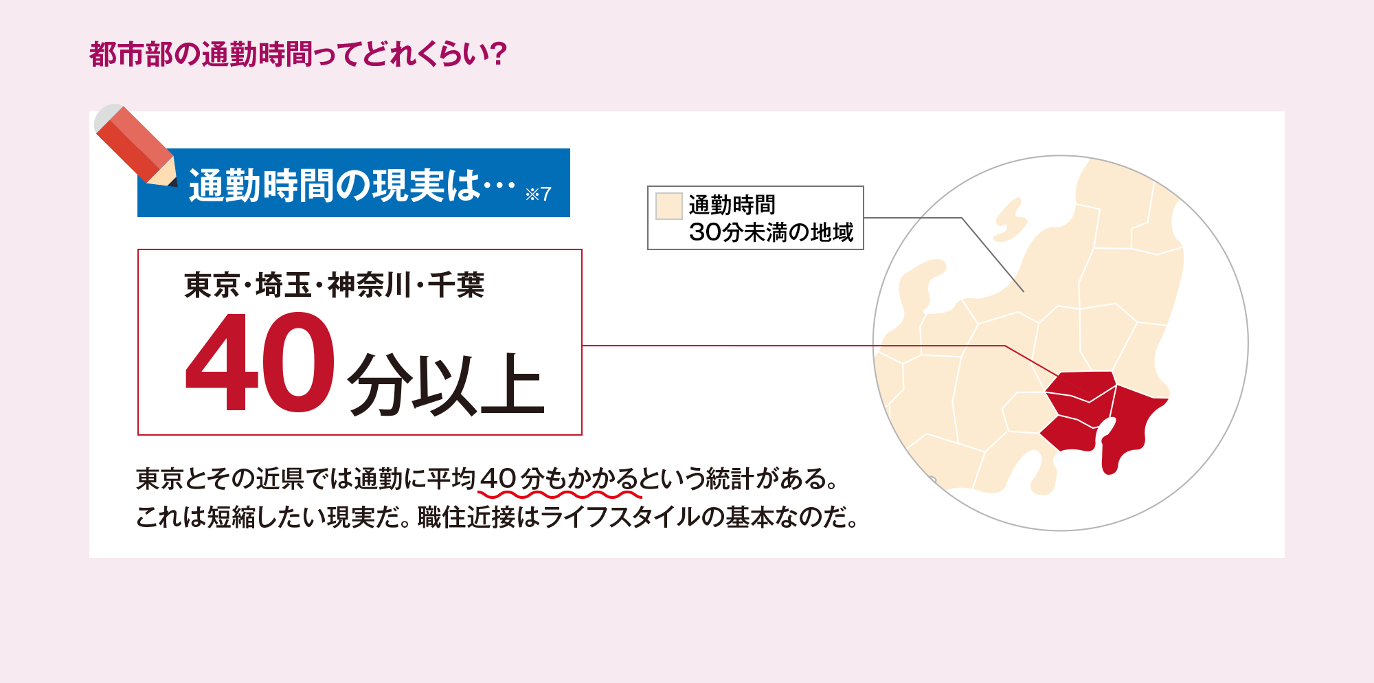 都市部の通勤時間ってどれくらい？