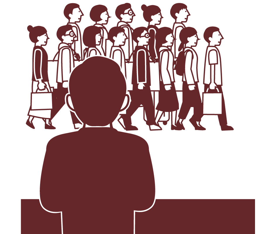 目の前を、外国人が通り過ぎる イラスト